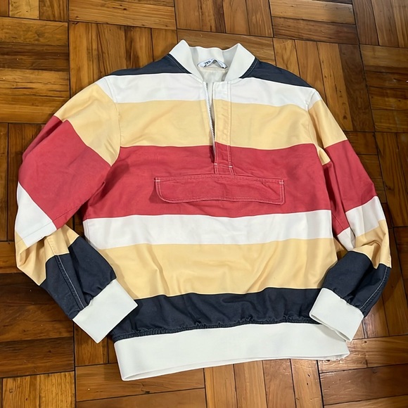 Zara Other - ZARA Retrocolor Striped Bomber Jacket w/ Pouch Pocket sz Medium